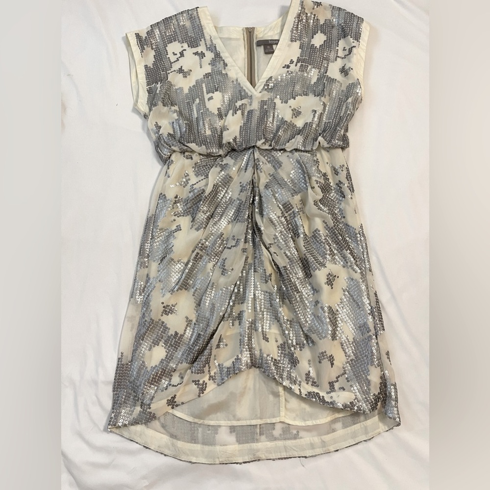Women’s Hype Off White and Matte Silver Sequin Party Dress